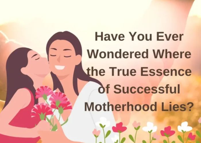 Mother kissing teenage daughter with flowers, symbolizing successful motherhood